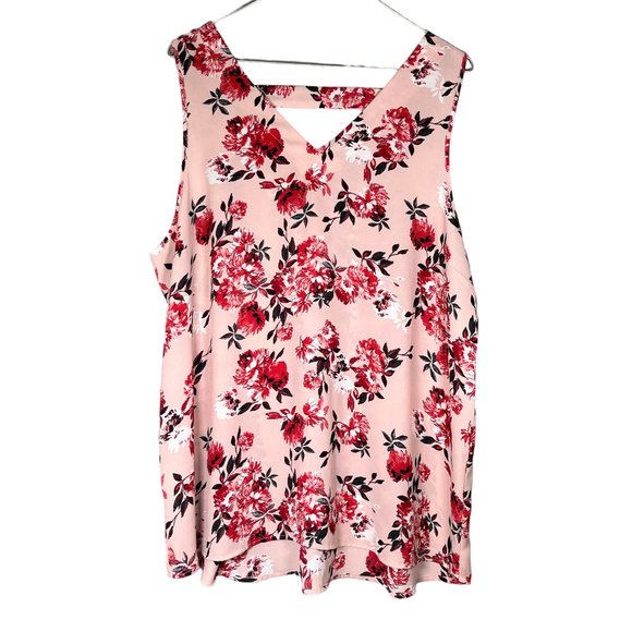 Maurices Womens Dressy Floral Tank Top Sz XL Pink V Neck Bar Back Flowy Chiffon - Picture 2 of 10